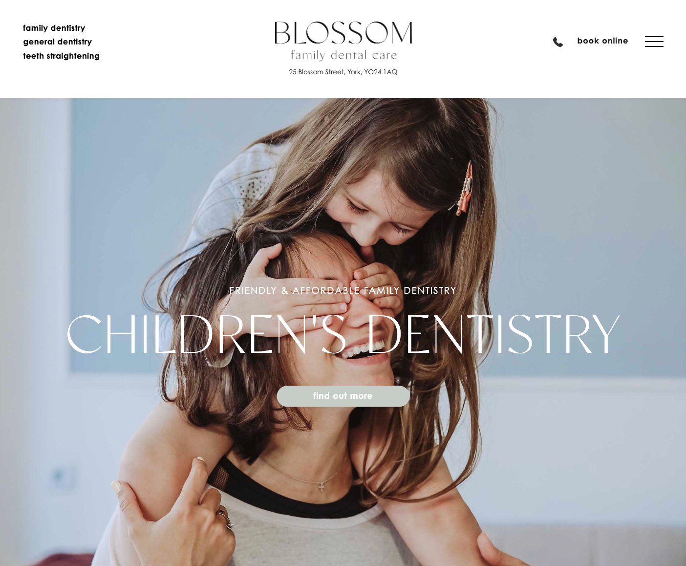 Home screen banner of the blossom dental care website